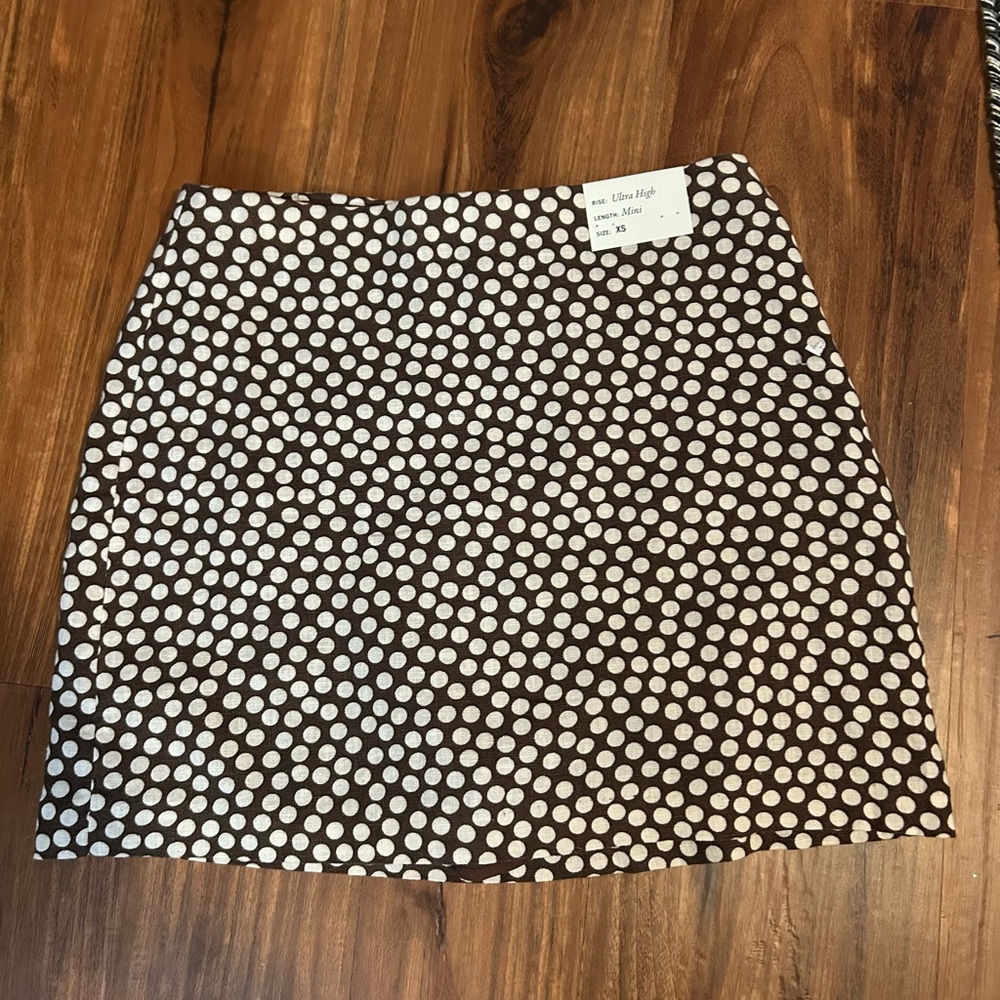 Abercrombie & Fitch Brown and White Polka Dot Mini Skirt